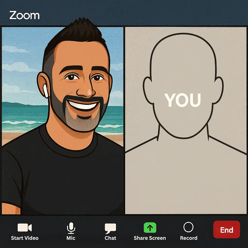 Illustration of a 1-hour Zoom call with Chad. The person receiving the consultation is a silhouette with the word "You" on it.